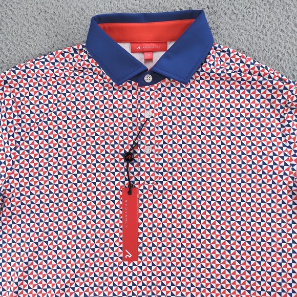 Redvanly PUREpoly Polo Shirt Mens Small Blue Geometric Golf R2424-Cowley - Picture 4 of 16